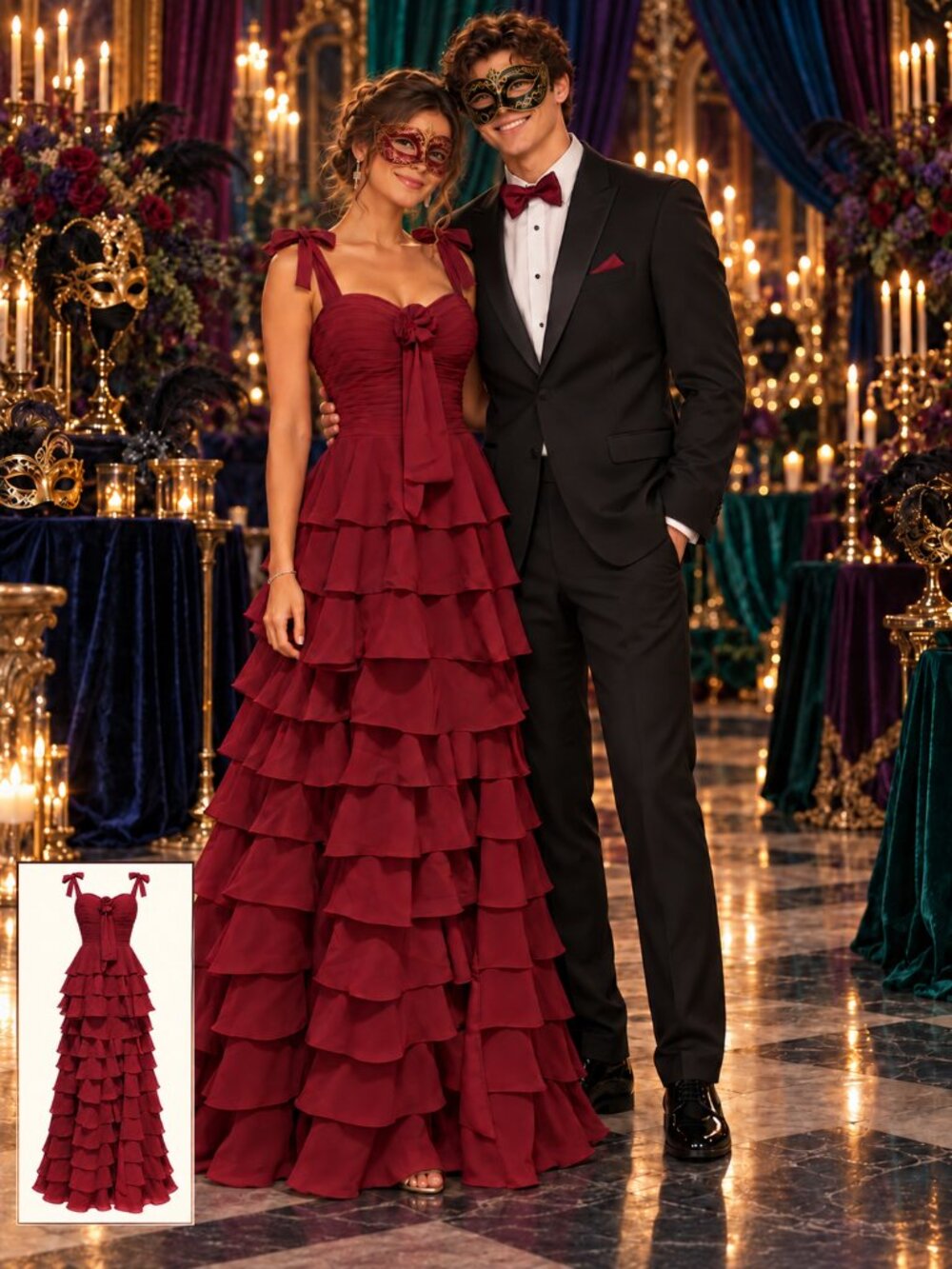 NWT Maroon Tiered Ruffle Maxi Dress w/ High Slit & Corset Back - Junior's Size 9